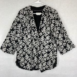 Anthropologie Women's Floral Popover Blouse Pullover Top Cotton Black White